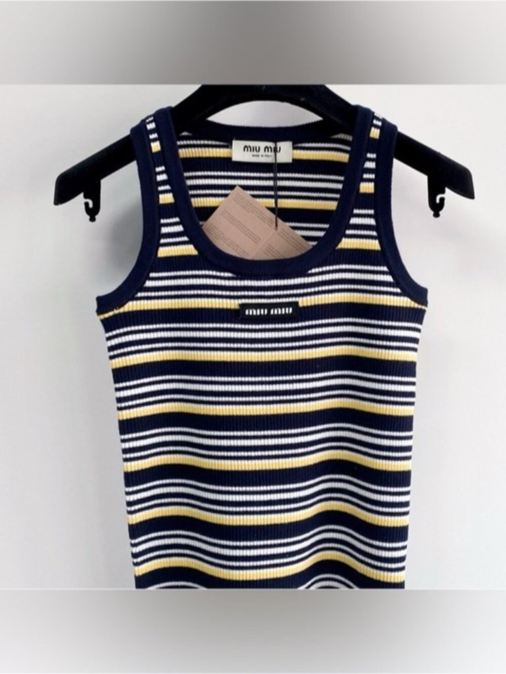 Miu Miu Navy, White & Yellow Striped Rib Knit Tank
